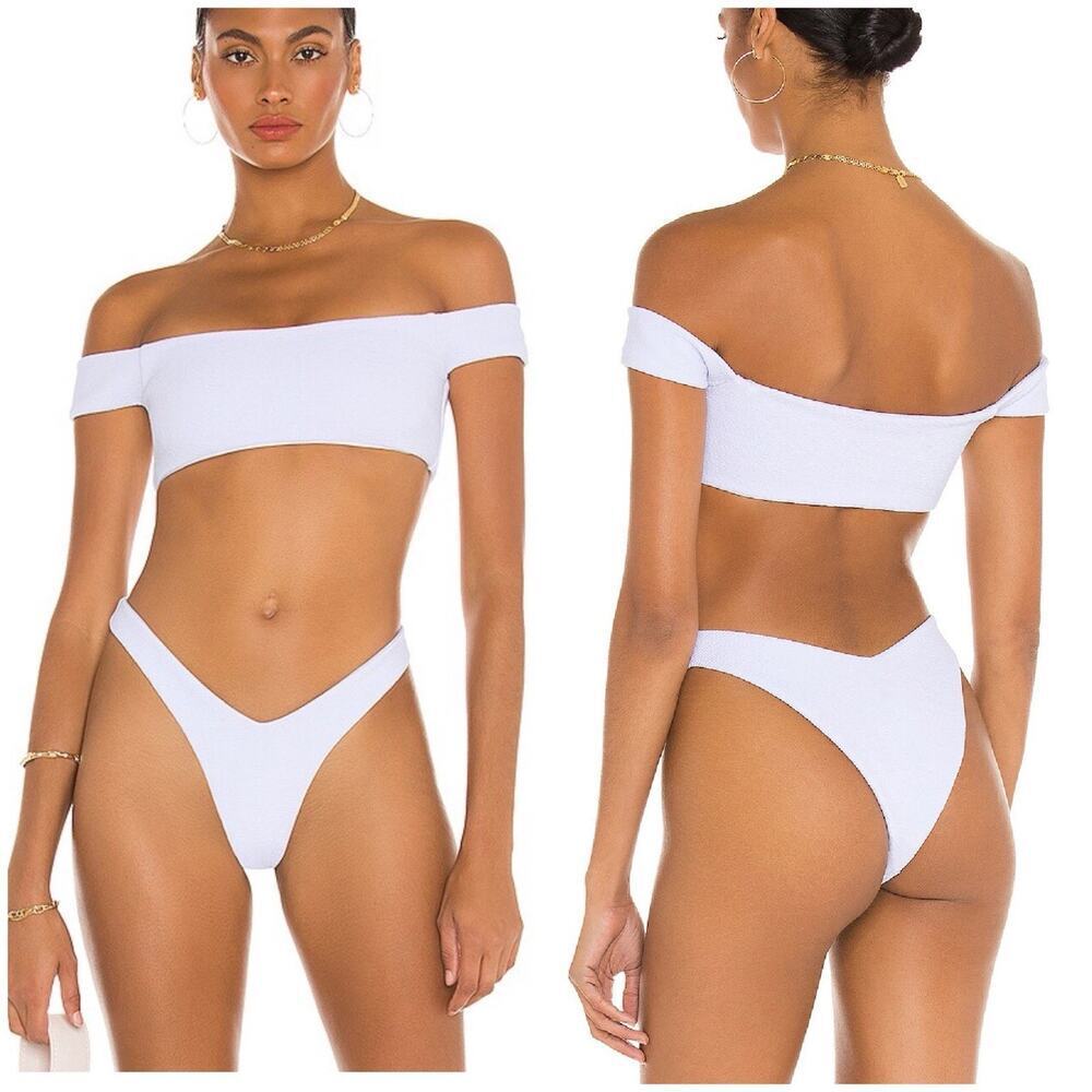 LOVERS + FRIENDS Tess Off The Shoulder High Waist Bottoms Textured Bikini Set S